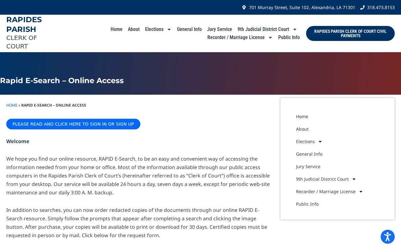 Rapides Parish Clerk Rapid E-Search access page
