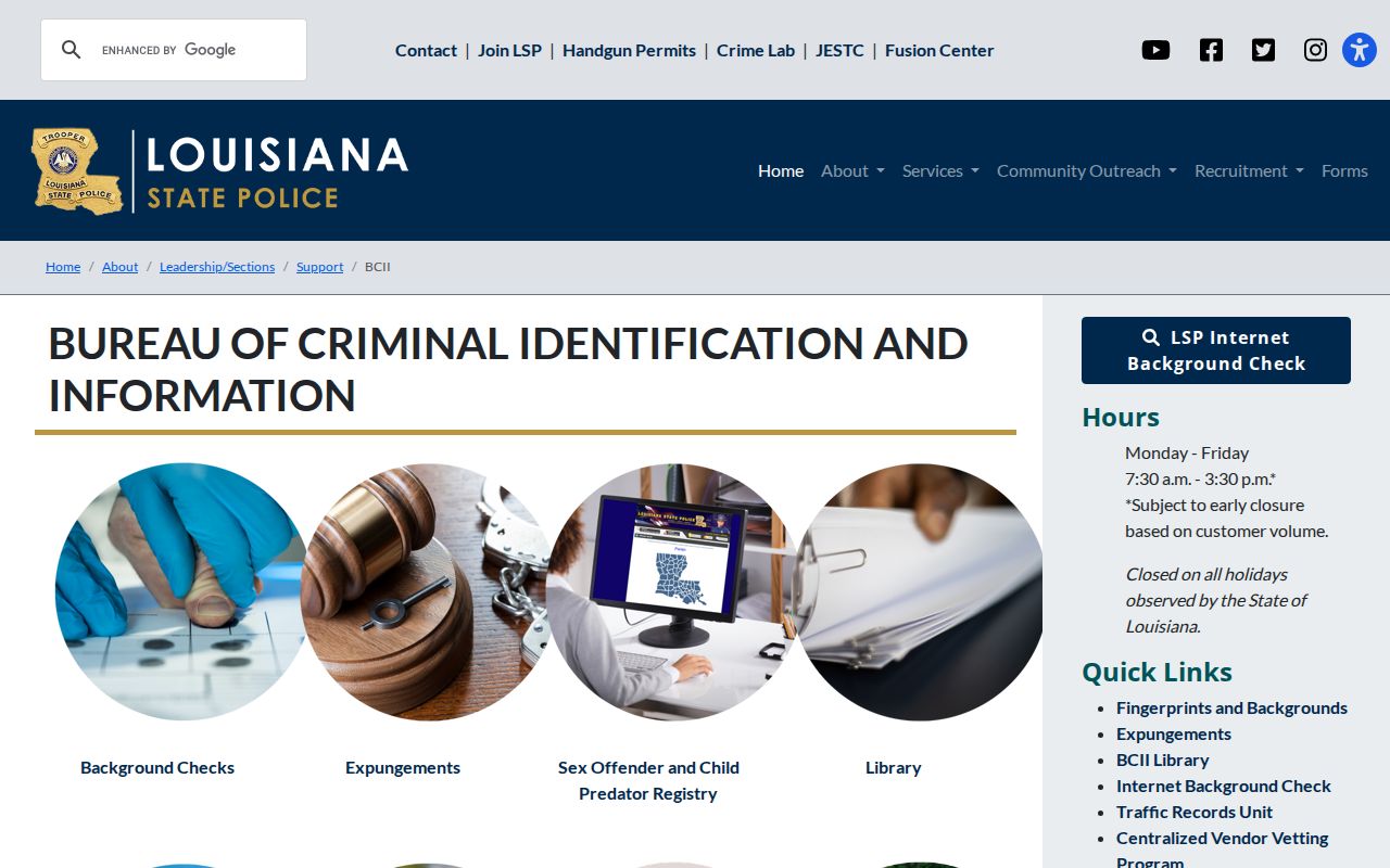 Rapides Parish criminal history Louisiana BCII record channel