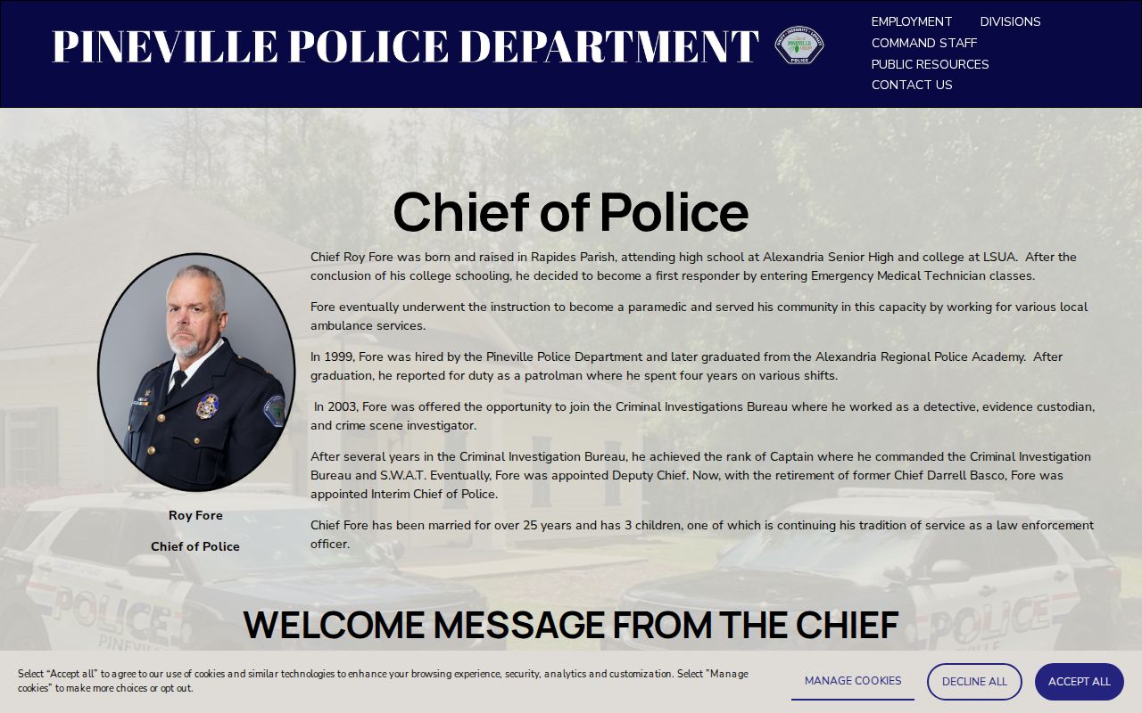 Pineville criminal history source showing Pineville police leadership