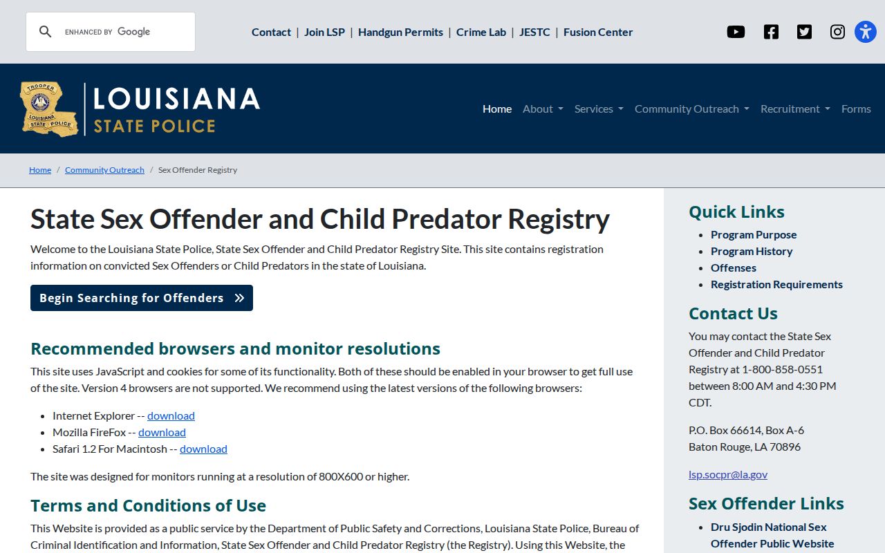 Rapides Parish sex offender search on the Louisiana registry